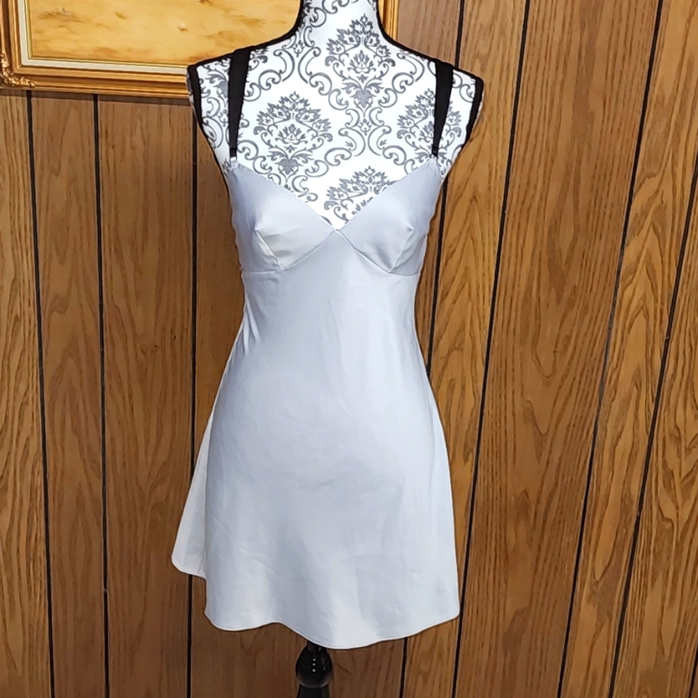 Vintage Victoria's Secret silver gray & black silky slip dress